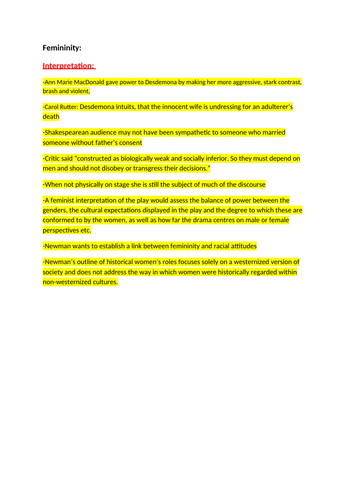 Othello critics/ interpretations