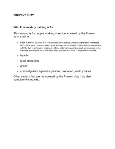 Writing an essay on "Prevent Duty" guidance notes