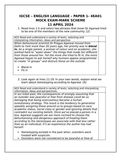 IGCSE - ENGLISH LANGUAGE- PAPER 1