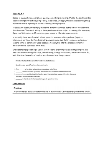 Speed Revision sheet (lower ability)