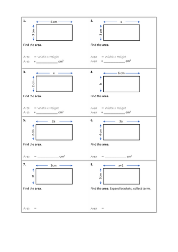 Forming equations from areas and perimeters
