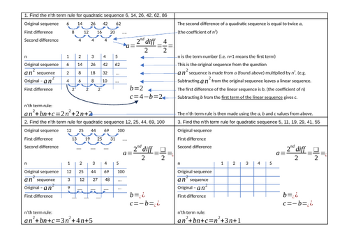 n'th term of a quadratic sequence