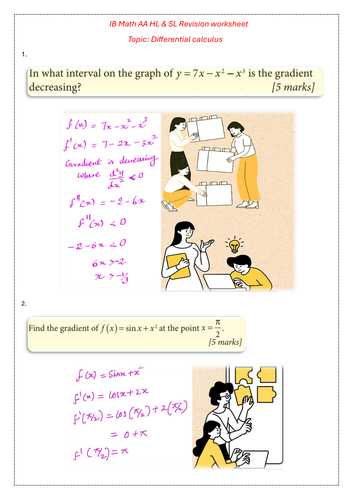 IB Math AA HL & SL Revision worksheet Differentiation