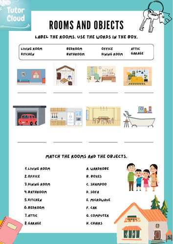 Rooms and Objects Matching Worksheet