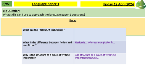 AQA Language paper 1 question 1 - 4