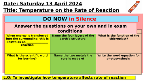 KS3 - Temperature on the rate of reaction