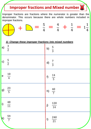 Improper fractions and Mixed numbers