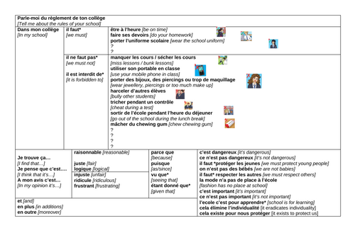 Le reglement scolaire sentence builder