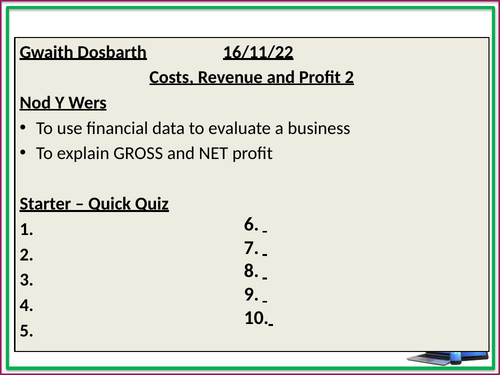 12. Costs, Revenue and Profit (part 2)