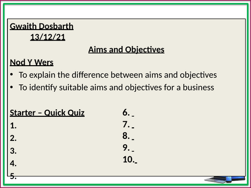14. Aims and Objectives