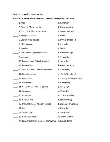 Preterit v Imperfect basic practice