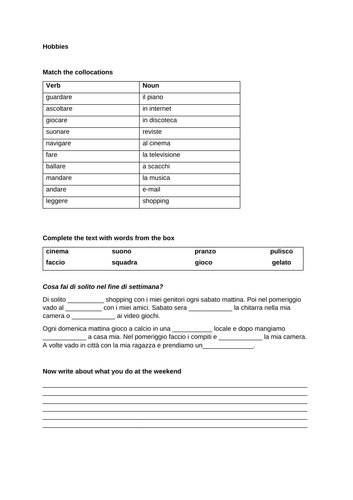 Italian hobbies worksheet