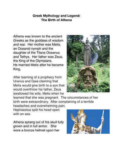 Greek Mythology and Legend: The Birth of Athena | Teaching Resources