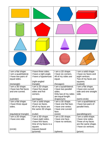 3D and 2D shape bingo!