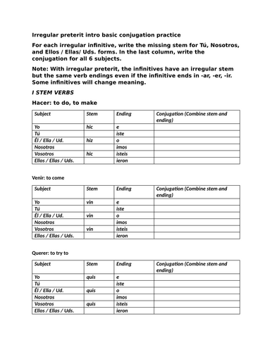 Irregular preterit intro basic conjugation practice