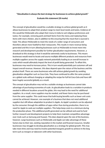 EDUQAS WJEC A level Business Model Answers