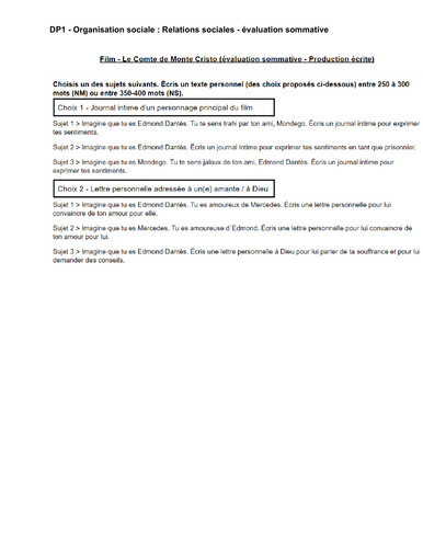 Summative evaluation - Le Comte du Monte Cristo DP1 French B SL and HL