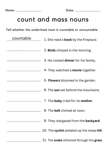 count and mass nouns activities - countable and uncountable nouns worksheet