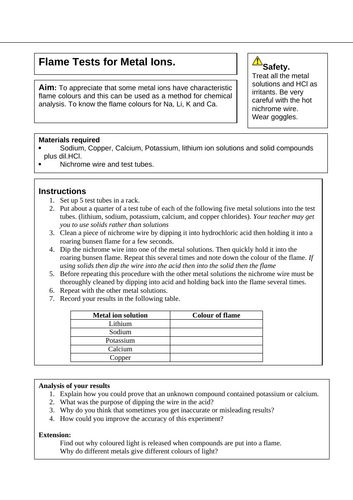 iGCSE chemistry - Flame tests