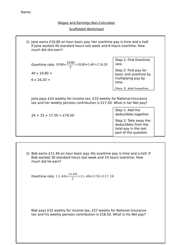 Scaffolded Wages and Earnings Worksheet N5 Apps