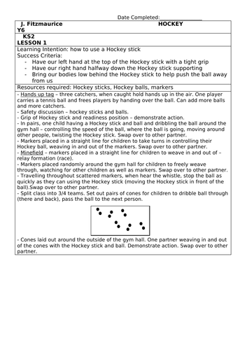 Y6 Hockey Lesson Planning 6 week block