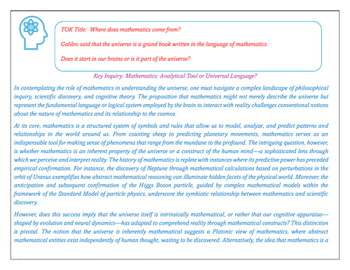 TOK Math Galileo said that the universe is a grand book written in the language of mathematics.