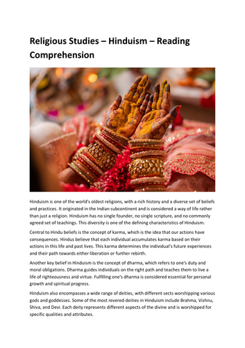 Religious Studies – Hinduism – Reading Comprehension