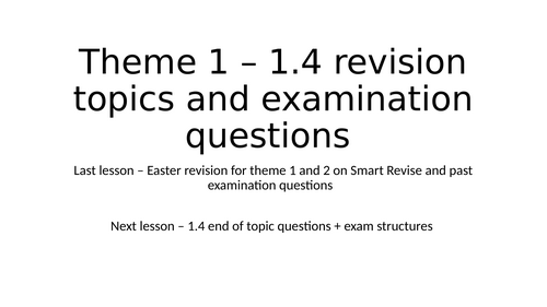 Edexcel GCSE Business Theme 1 Topic 1.4 Condensed Revision Resource
