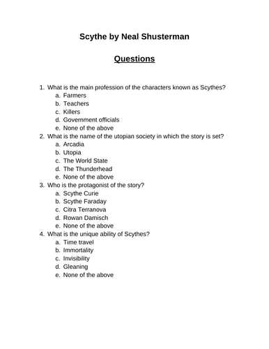 Scythe. 30 multiple-choice questions (Editable)