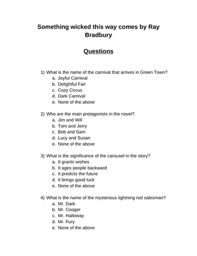 Something wicked this way comes. 30 multiple-choice questions (Editable)