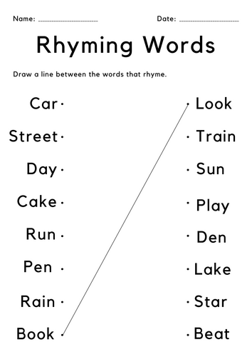 kindergarten rhyming words worksheet - match the rhyming words activity