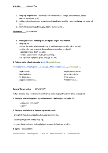 Polish GCSE Speaking exam guidelines for Candidates