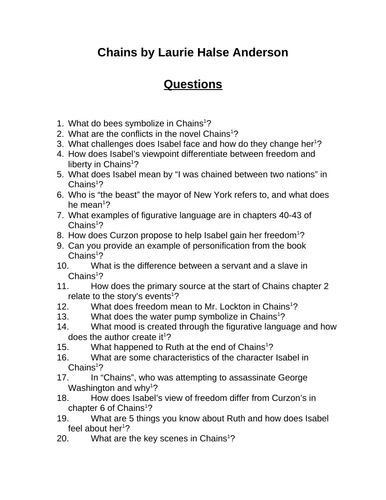 Chains. 40 Reading Comprehension Questions (Editable)