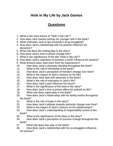 Hole in My Life. 40 Reading Comprehension Questions (Editable)