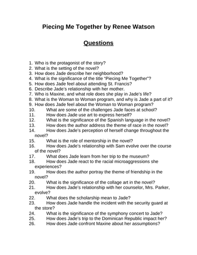 Piecing Me Together. 40 Reading Comprehension Questions (Editable)