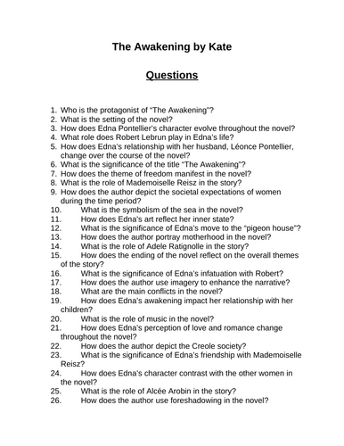 The Awakening. 40 Reading Comprehension Questions (Editable)
