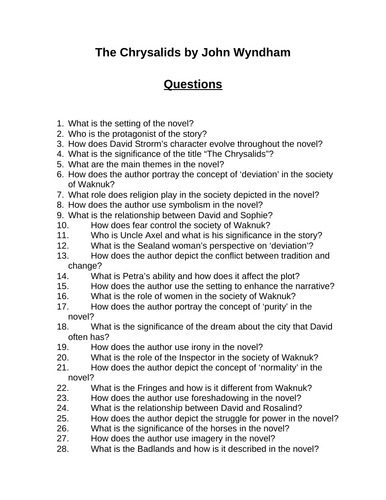 The Chrysalids. 40 Reading Comprehension Questions (Editable)