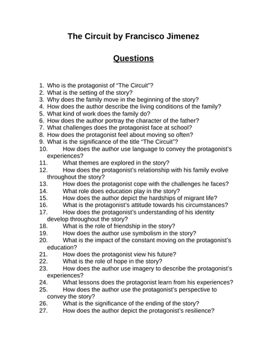 The Circuit. 40 Reading Comprehension Questions (Editable)