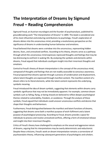 The Interpretation of Dreams by Sigmund Freud – Reading Comprehension