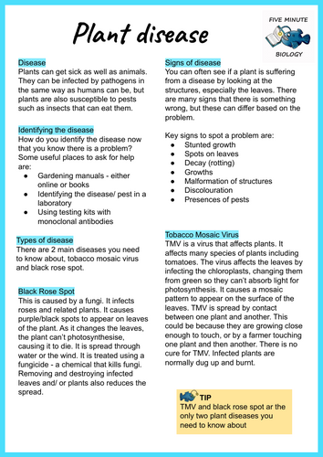 GCSE AQA Biology Triple Science Plant Disease revision sheets Higher ...