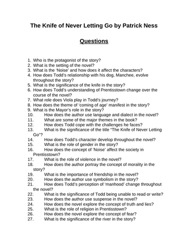 The Knife of Never Letting Go. 40 Reading Comprehension Questions (Editable)