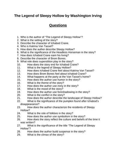 The Legend of Sleepy Hollow. 40 Reading Comprehension Questions (Editable)