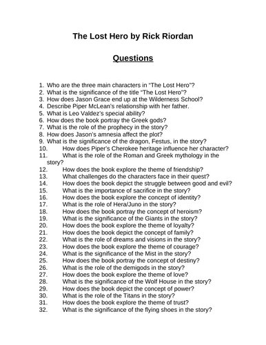The Lost Hero. 40 Reading Comprehension Questions (Editable)