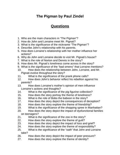 The Pigman. 40 Reading Comprehension Questions (Editable)