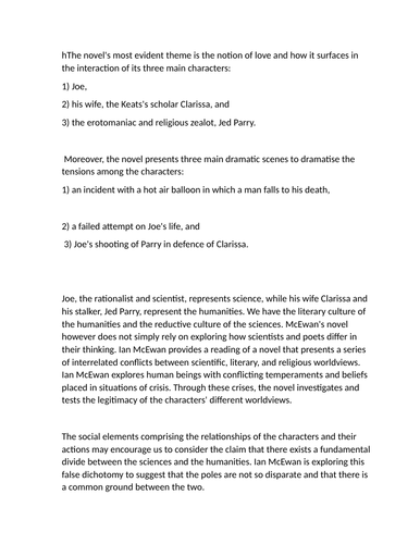 A* revision notes Ian McEwan's "Enduring Love" A LEVEL ENGLISH