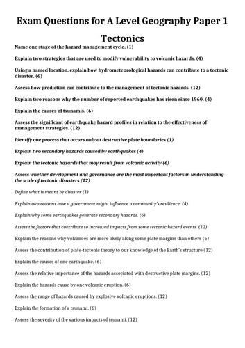 ALL Edexcel A level Geography Paper 1 Exam Question Bank