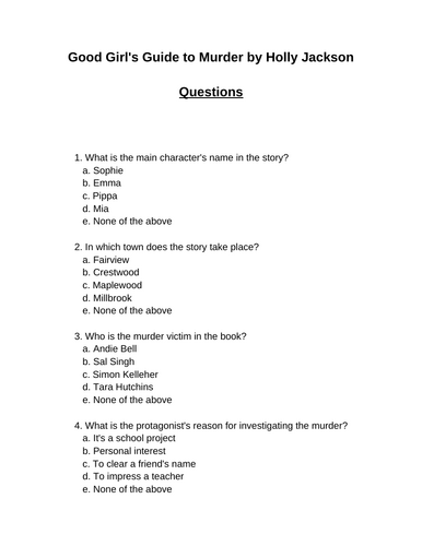 Good Girl's Guide to Murder. 30 multiple-choice questions (Editable)