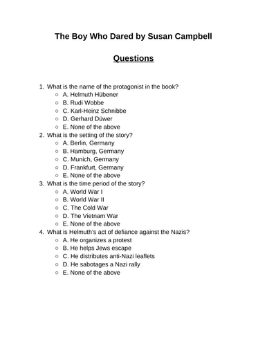 The Boy Who Dared. 30 multiple-choice questions (Editable)