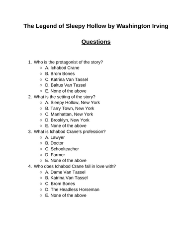 The Legend of Sleepy Hollow. 30 multiple-choice questions (Editable)