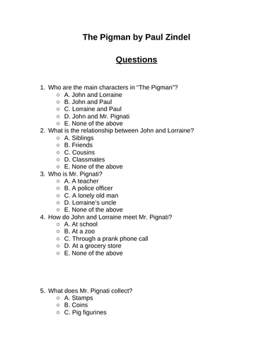 The Pigman. 30 multiple-choice questions (Editable)